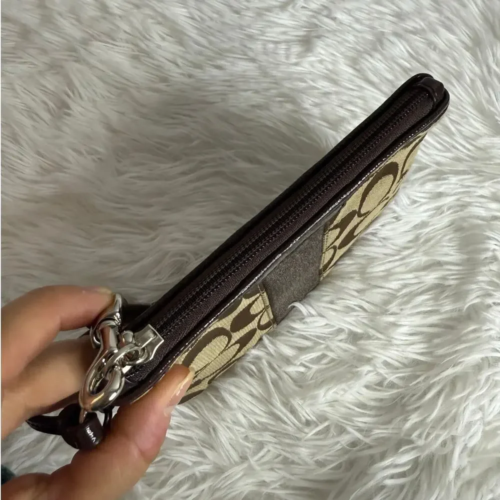 COACH Brown Signature Canvas Wristlet